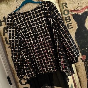 High/Low Sequin Top, Black & Gold, L/S Size M